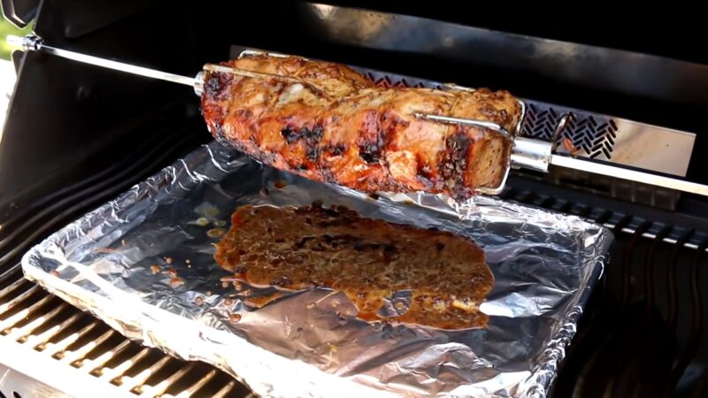 Rotisserie Pork Loin cooking