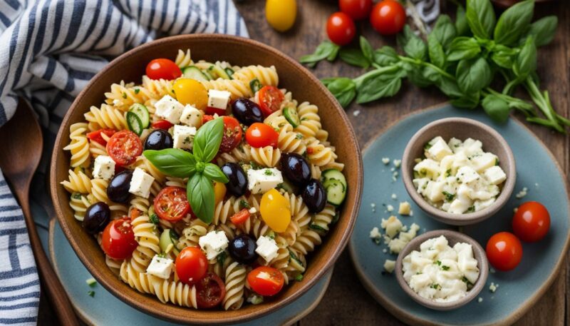 Mediterranean-Inspired Vegan Pasta Salad with Tofu Feta