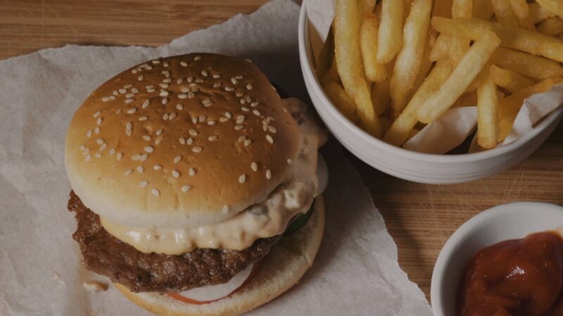 burger with fries
